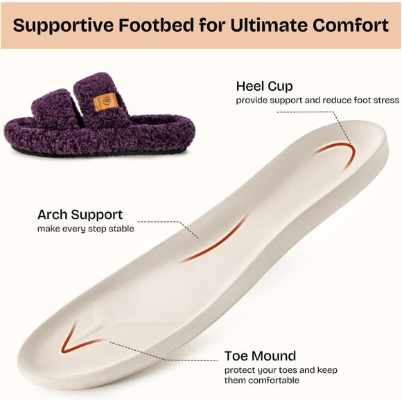 ⚡Women's Purple Fuzzy Open Toe Slipper Soft Comfy Memory Foam House Shoes - Picture 3 of 8